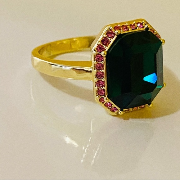 Gorjana 18k Gold Plated Brass Emerald Rose Crystals Lexi Octagon Ring Size 7 - Picture 5 of 7